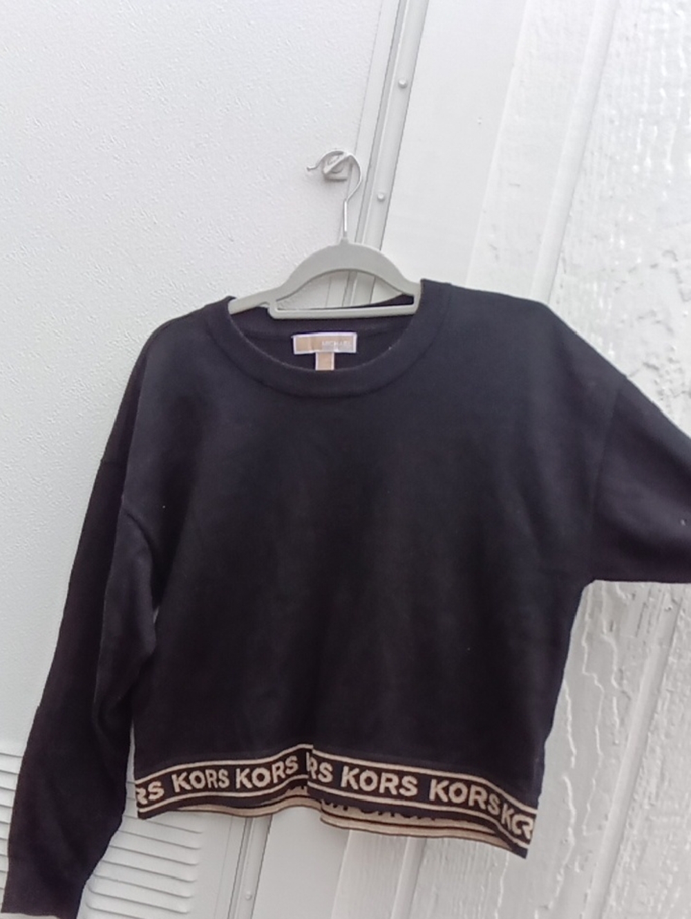 Michael Kors Black Crewneck Sweater with Logo Hem